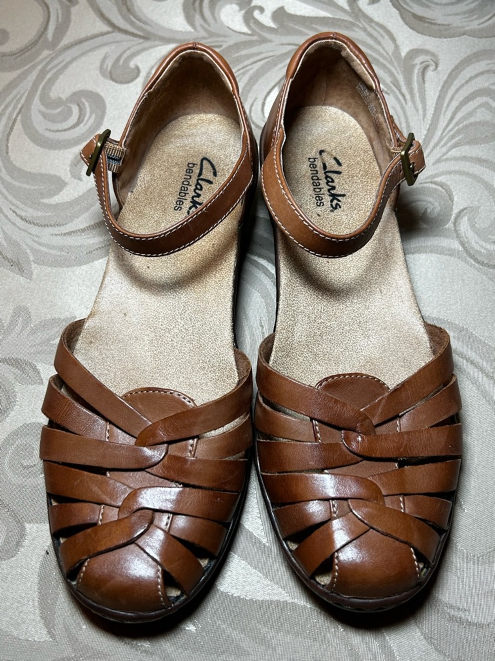 Clarks Bendables Women's 7M Brown Leather Mary Jane Sandals Ankle Strap Buckle - Picture 9 of 15
